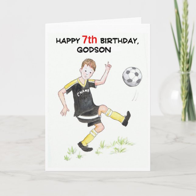 7th Birthday Card for a Godson - Footballer (Front)
