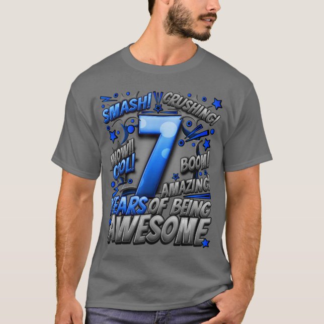 7th Birthday Comic Style Awesome Since 2016 7 Year T-Shirt (Front)