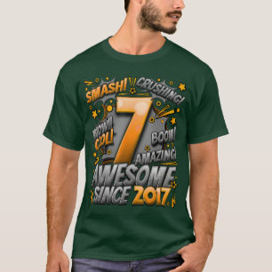 7th Birthday Comic Style Awesome since 2017 7 Year T-Shirt