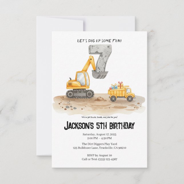 7th Birthday Construction Boy Birthday Invitation (Front)