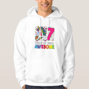7th Birthday Dabbing Unicorn Party Gift 7 Years Ol Hoodie