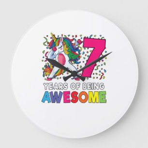 7th Birthday Dabbing Unicorn Party Gift 7 Years Ol Large Clock