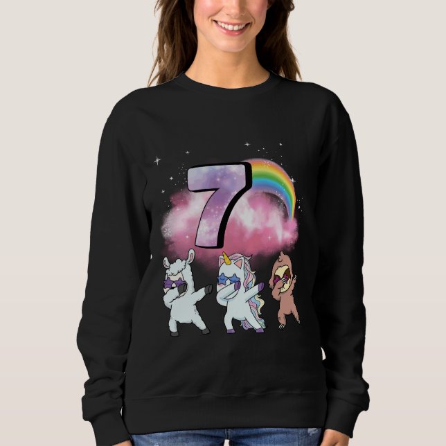 7th Birthday Dabbing Unicorn Sloth Sheep Sweatshirt (Front)