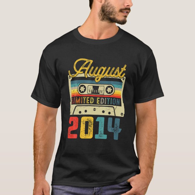 7Th Birthday Decorations Retro August 2014 Cassett T-Shirt (Front)
