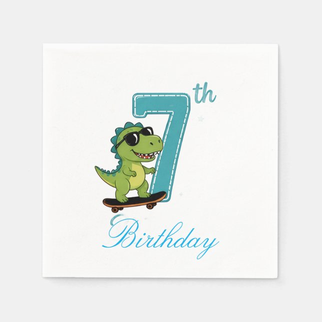 7th Birthday Dinosaur Paper Napkins (Front)