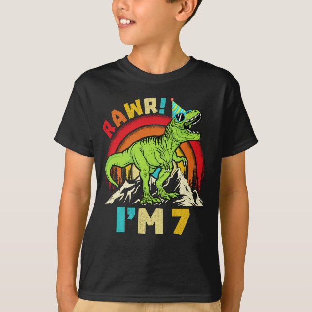 7th Birthday Dinosaur T Rex Rawr I'm 7 For Boys  T-Shirt (Front)