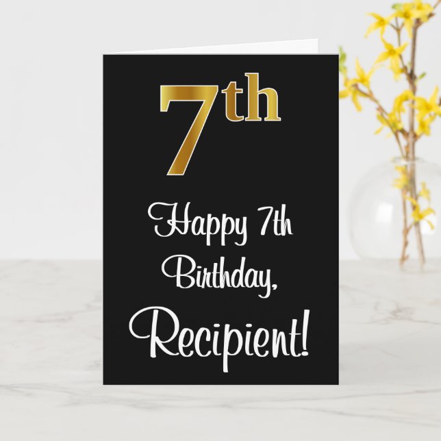 7th Birthday ~ Elegant Luxurious Faux Gold Look # Card (Yellow Flower)