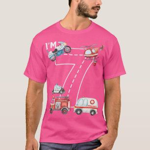 7th Birthday Fire Truck Ambulance Police Car 7 Yea T-Shirt