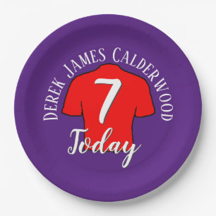 7th Birthday Football Badge to Personalise Paper Plate