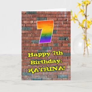 7th Birthday: Fun Graffiti-Inspired Rainbow 7 Card