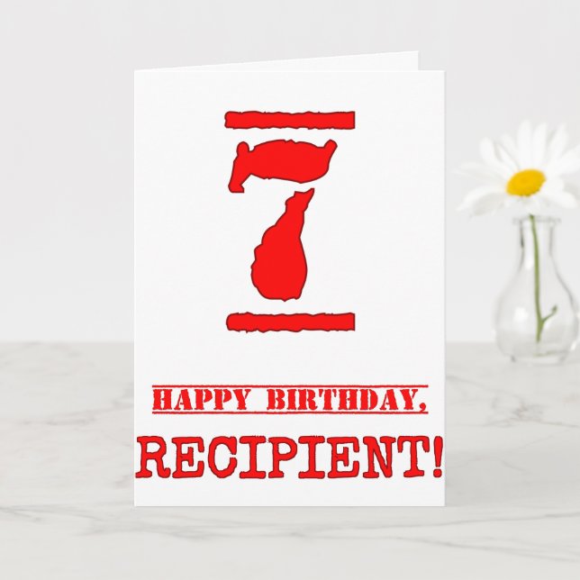 7th Birthday: Fun, Red Rubber Stamp Inspired Look Card (Small Plant)