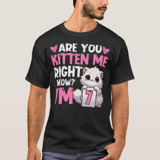 7th Birthday Girl 7yr Seven 7 Year Old Kitten Cat  T-Shirt