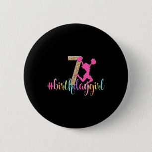 7th Birthday Girl Cheerleader Rainbow Cheerleading 6 Cm Round Badge