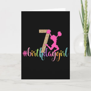 7th Birthday Girl Cheerleader Rainbow Cheerleading Card