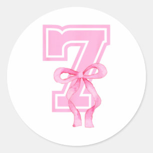 7th Birthday Girl Coquette Nk Bows Seven Years Old Classic Round Sticker