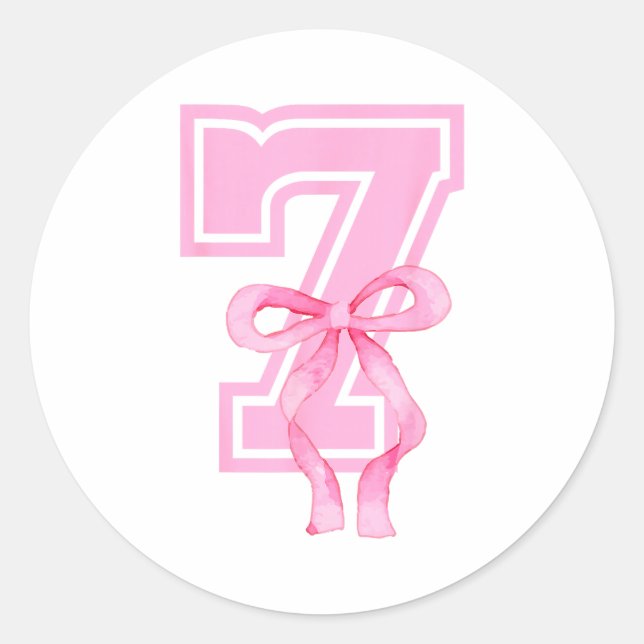 7th Birthday Girl Coquette Nk Bows Seven Years Old Classic Round Sticker (Front)