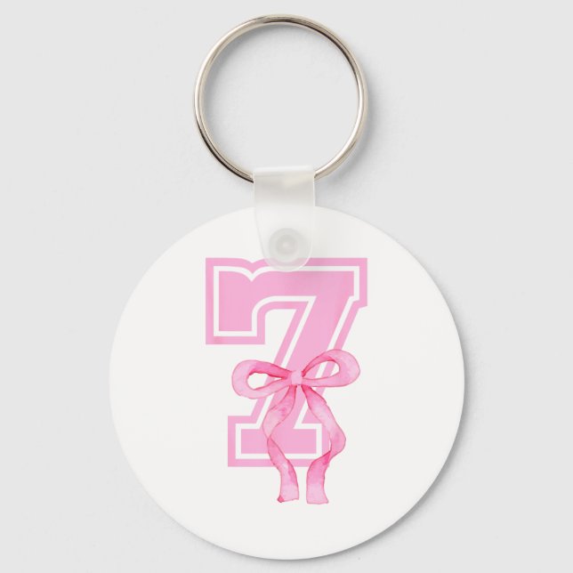 7th Birthday Girl Coquette Nk Bows Seven Years Old Key Ring (Front)