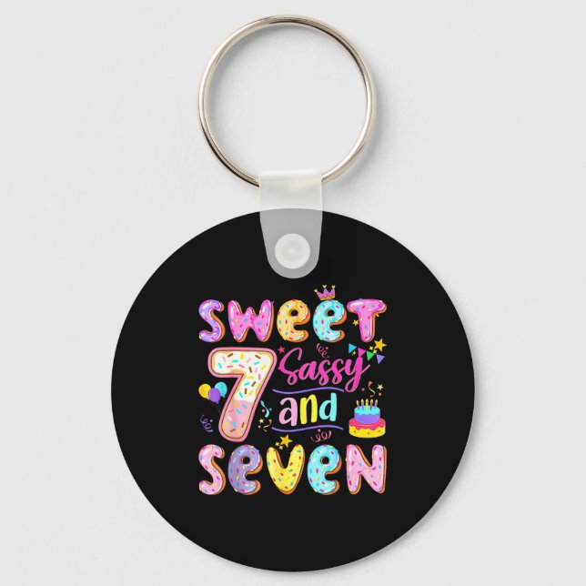 7th Birthday Girl Donut Sweet Sy And Seven Birthda Key Ring (Front)
