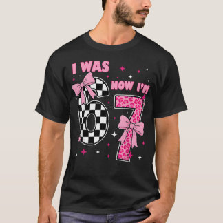 7Th Birthday Girl I Was 6 Now I'M 7 Coquette Bow T-Shirt