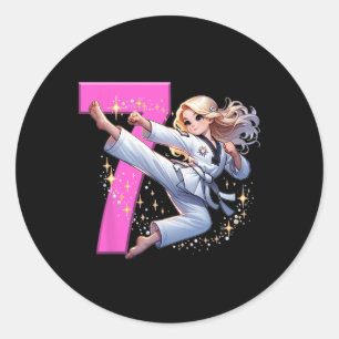 7th Birthday Girl Martial Arts Party Taekwondo Kar Classic Round Sticker
