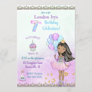 7th Birthday Girl Princess African American Invitation
