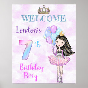 7th Birthday Girl Princess Lavender Turquoise Poster