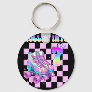 7th Birthday Girl Rolling Skates 7 Year Old Roller Key Ring