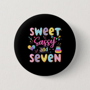 7th Birthday Girl Sweet Sassy And Seven Doughnut 7 6 Cm Round Badge