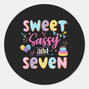7th Birthday Girl Sweet Sassy And Seven Doughnut 7 Classic Round Sticker