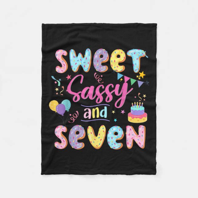 7th Birthday Girl Sweet Sassy And Seven Doughnut 7 Fleece Blanket (Front)