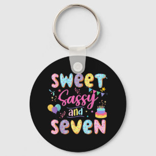 7th Birthday Girl Sweet Sassy And Seven Doughnut 7 Key Ring