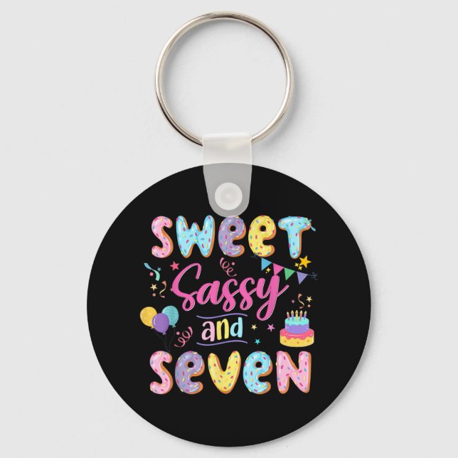 7th Birthday Girl Sweet Sassy And Seven Doughnut 7 Key Ring (Front)