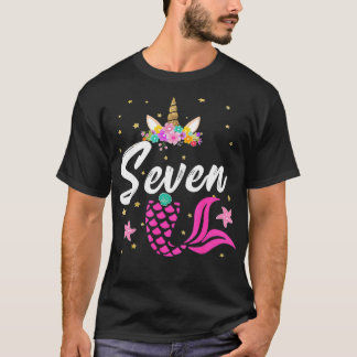 7th Birthday Girl Unicorn  Mermaid Tail 7 Years Ol T-Shirt