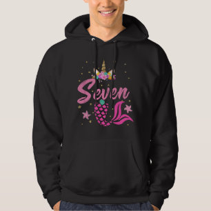 7th Birthday Girl Unicorn Mermaid Tail 7 Years Old Hoodie