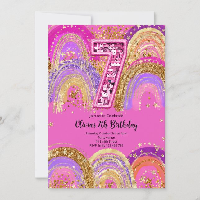 7th Birthday Girls Invitation (Front)