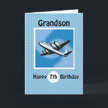 7th Birthday, Grandson, Aeroplane on Blue Card<br><div class="desc">Aeroplanes are a great theme for boys of this age. This plane is flying high as you wish your Grandson a happy 7th birthday. Blue background with white polka dots add a feeling of celebration and fun for a seventh birthday.</div>