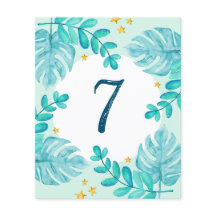 7th Birthday Greenery jungle blue Boy invitations