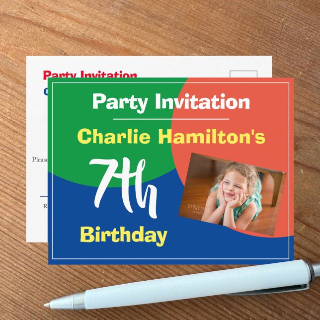 7th Birthday Invitation with Photo Postcard (Creator Uploaded)