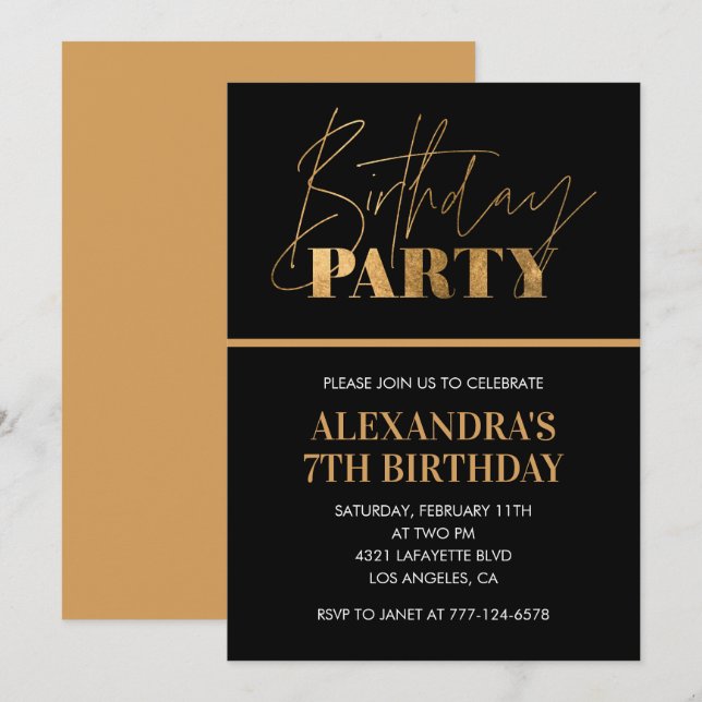 7th birthday invitations Birthday Dinner Black (Front/Back)