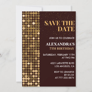 7th birthday invitations Save the date Gold