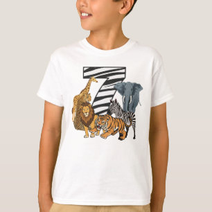 7th Birthday Lion, Tiger, Elephant, Zebra Kids T-Shirt