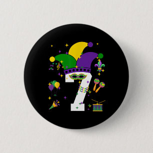 7th Birthday Mardi Gras Themed 7 Years Old Boys Ki 6 Cm Round Badge