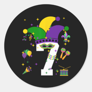 7th Birthday Mardi Gras Themed 7 Years Old Boys Ki Classic Round Sticker