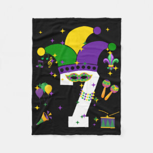 7th Birthday Mardi Gras Themed 7 Years Old Boys Ki Fleece Blanket