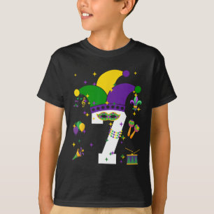 7th Birthday Mardi Gras Themed 7 Years Old Boys Ki T-Shirt