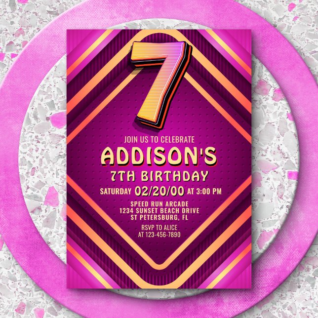 7th Birthday Neon Invitation (Creator Uploaded)