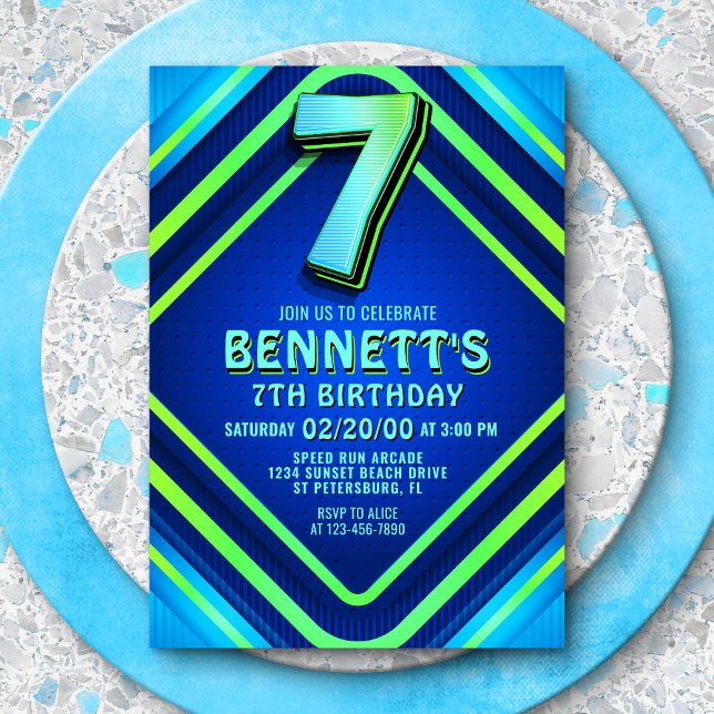 7th Birthday Neon Invitation (Creator Uploaded)