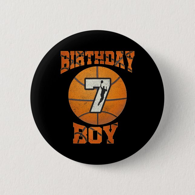 7th Birthday Outfit Boy Basketball Seven 7 Year Ol 6 Cm Round Badge (Front)