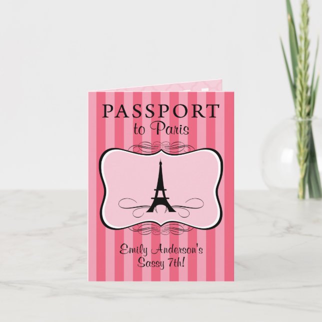7th Birthday Paris Passport Invitation (Front)