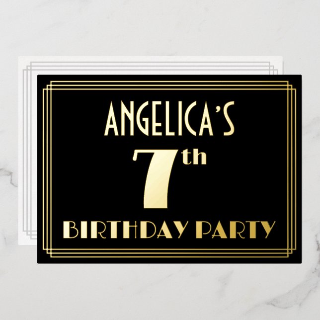 7th Birthday Party: Art Deco Look “7”, w/ Name (Front/Back)